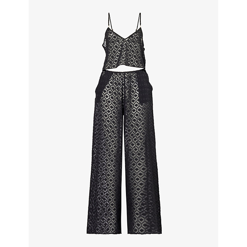 Bluebella Womens Black Cassat Cami Semi-sheer Woven Pyjama Set