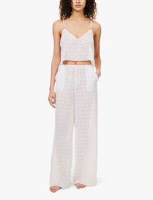 Shop Bluebella Women's White Cassat Cami Semi-sheer Woven Pyjama Set