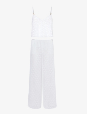 Shop Bluebella Women's White Cassat Cami Semi-sheer Woven Pyjama Set