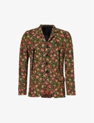 Shop Undercover Men's Black Base Floral-pattern Jacquard-texture Woven-blend Blazer