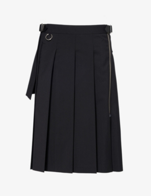 Shop Undercover Men's Black Zip-embellished Pleated Woven-blend Midi Skirt