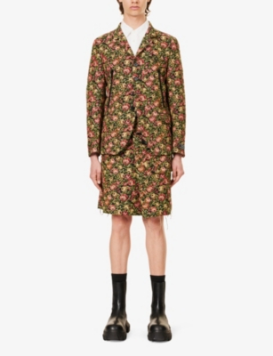 Shop Undercover Men's Black Base Floral-pattern Jacquard-texture Woven-blend Mini Skirt
