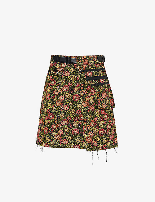 UNDERCOVER: Floral-pattern jacquard-texture woven-blend mini skirt