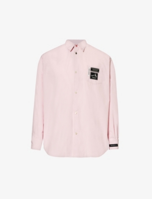 Shop Undercover Men's Pink Brand-patch Long-sleeve Cotton-blend Shirt