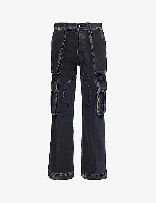 NAHMIAS: Faded-wash straight-leg cargo jeans