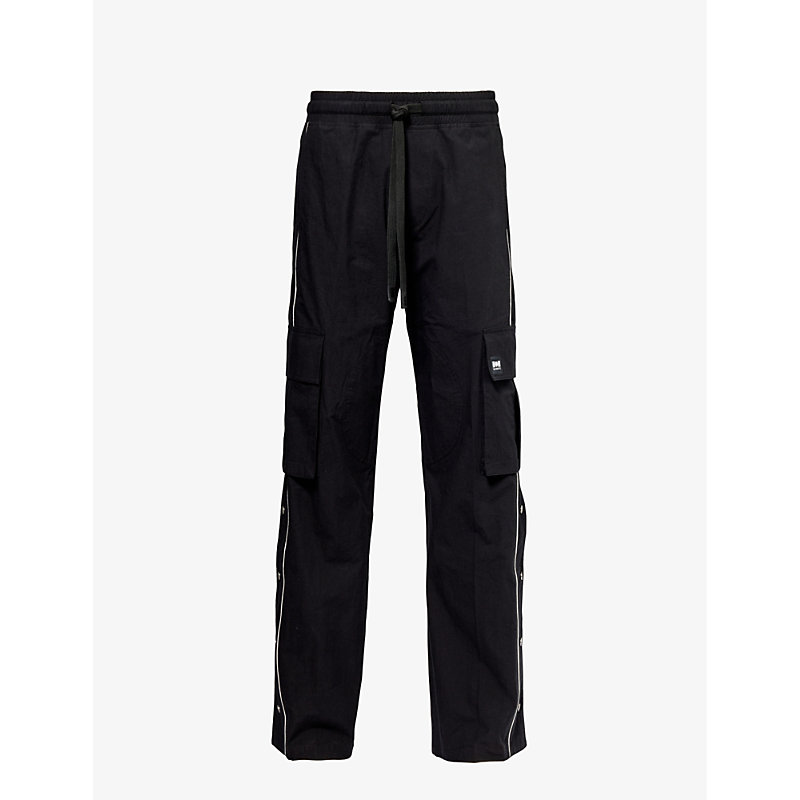Shop Nahmias Men's Black Track Cargo Brand-patch Wide-leg Cotton-poplin Jogging Bottoms
