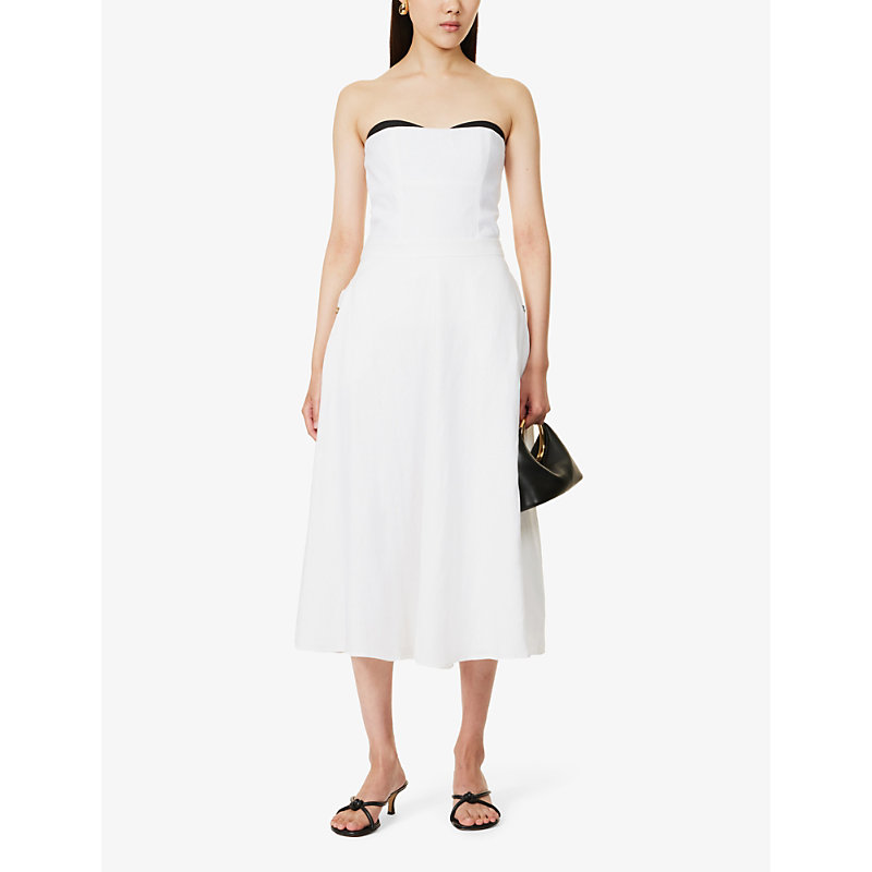 Shop Reformation Womens White Maia Flared Linen Midi Skirt