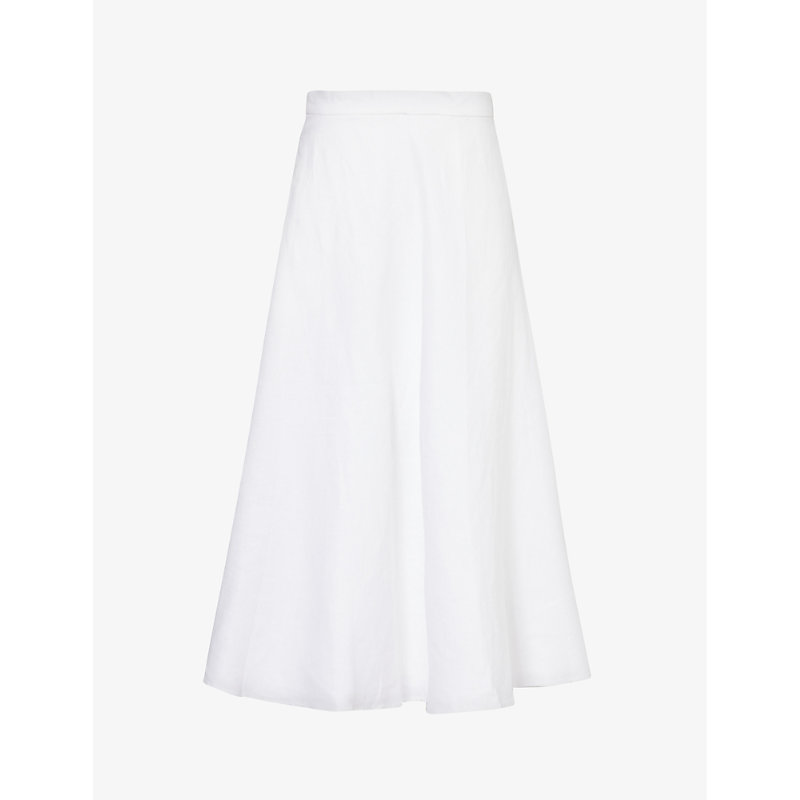 Reformation Womens White Maia Flared Linen Midi Skirt