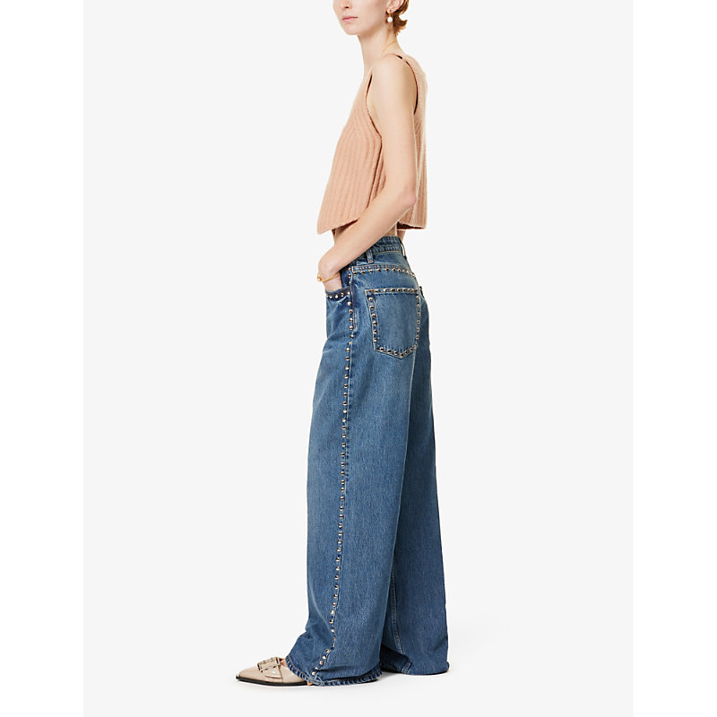 Shop Reformation Women's Cheasapeake Studded Cary High-rise Wide-leg Organic Denim-blend Jeans