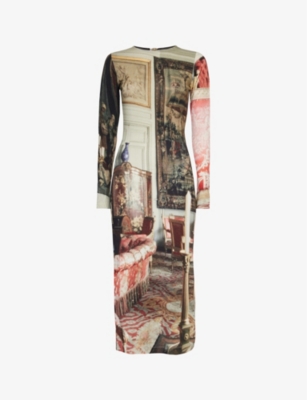 VIVIENNE WESTWOOD: Graphic-print long-sleeved stretch-woven midi dress
