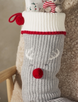THE LITTLE WHITE COMPANY: Jingles Reindeer Knitted Cotton Stocking