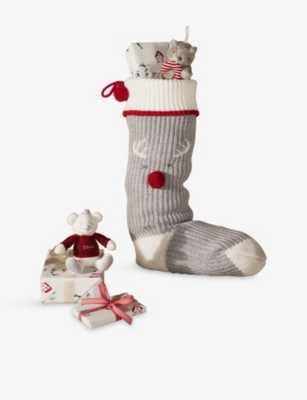 THE LITTLE WHITE COMPANY: Jingles Reindeer Knitted Cotton Stocking