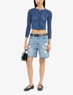 Shop The Kooples Women's Medium Blue Relaxed-fit High-rise Distressed Denim Shorts