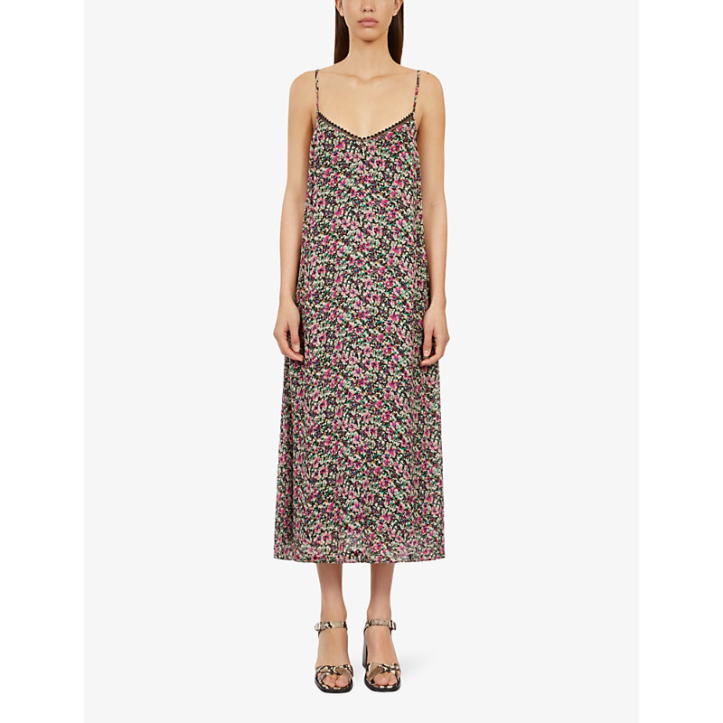 Shop The Kooples Lace-embroidered Floral-print Woven Midi Dress In Multico