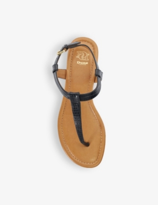 Shop Dune Womens Black-rept Print Leather Lari Slim Toe-post Flat Leather Sandals