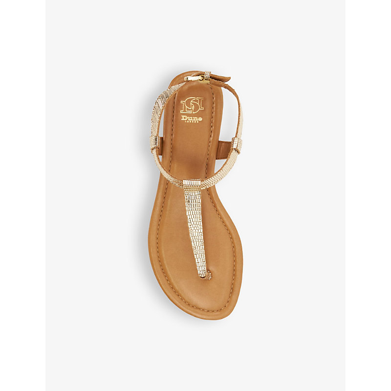 Shop Dune Women's Gold Rept Print Leather Lari Slim Toe-post Flat Leather Sandals