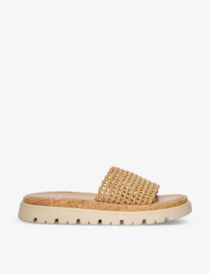 Shop Dune Looners Flat Woven Slides In Natural-synthetic