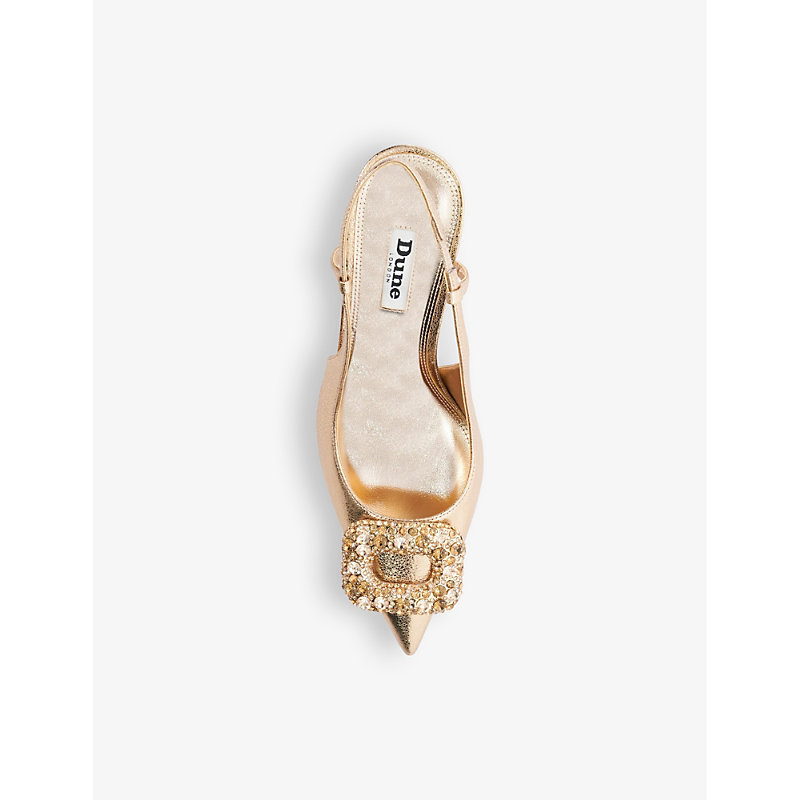 Shop Dune Womens Rose Gold-synthetic Calenna Brooch-embellished Heeled Faux-leather Slingbacks