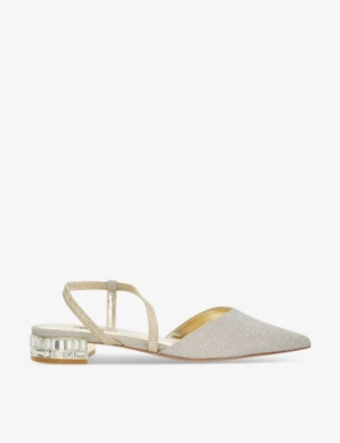 Shop Dune Women's Gold-synthetic Harlem Jewel-embellished Woven Slingback Courts