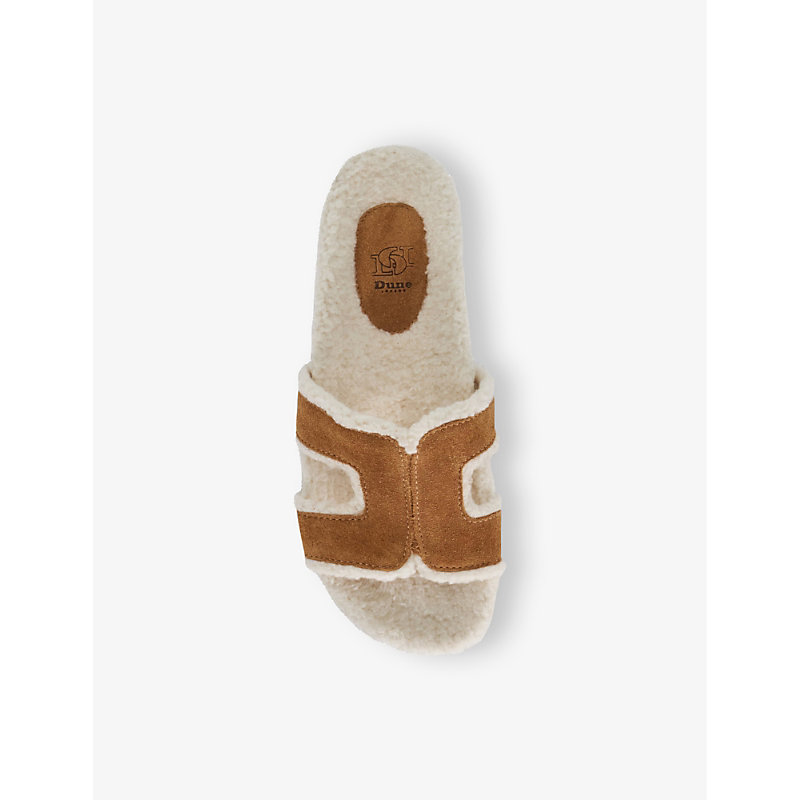 Shop Dune Loupa Shearling-lined Flat Suede Slides In Tan-suede