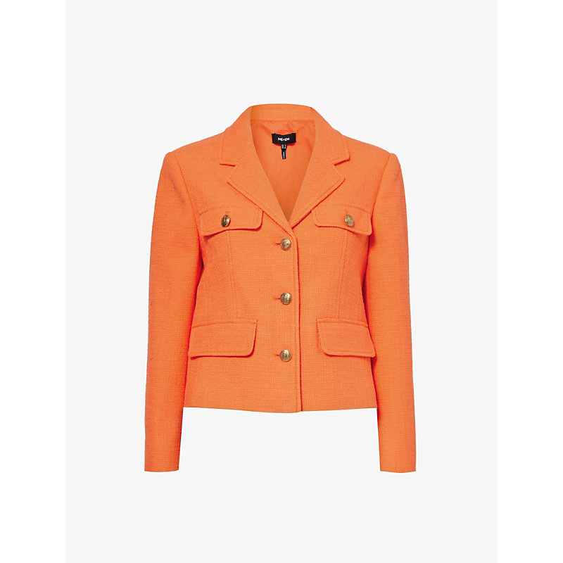 Me And Em Womens Orange Zing Tweed Bracelet-sleeve Cotton Jacket