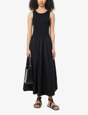 Shop Me And Em Knitted-top Contrasting Stretch-cotton Maxi Dress In Black
