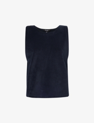 Shop Me And Em Women's Navy Open-vent Back Relaxed-fit Cotton-blend Top
