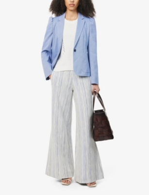 Shop Me And Em Womens Blue/cream Stripe Wide-leg-high-rise Cotton-blend Trousers