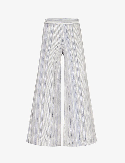 ME AND EM: Stripe wide-leg-high-rise cotton-blend trousers