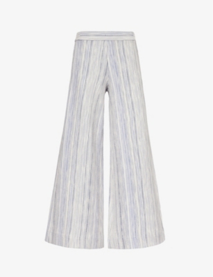 Shop Me And Em Womens Blue/cream Stripe Wide-leg-high-rise Cotton-blend Trousers