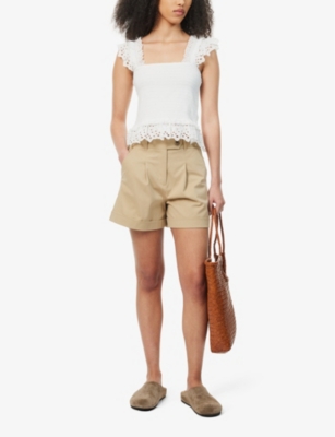 Shop Me And Em Women's Stone Upturned-hem Mid-rise Cotton Shorts
