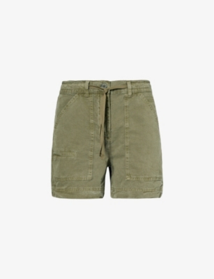 Shop Me And Em Drawstring Patch-pocket Cotton-blend Shorts In Light Khaki