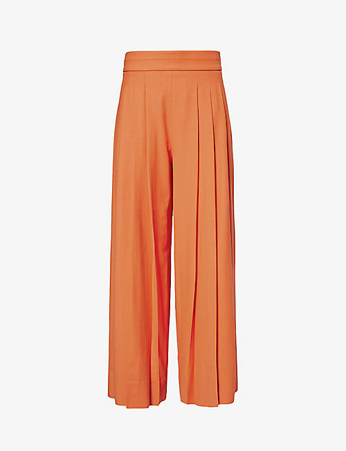 ME AND EM: Pleated wide-leg high-rise stretch-recycled polyester and wool trousers