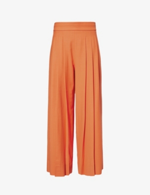 Shop Me And Em Women's Orange Zing Pleated Wide-leg High-rise Stretch-recycled Polyester And Wool Trouser