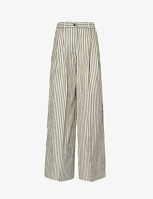 ME AND EM: Stripe wide-leg mid-rise twill trousers