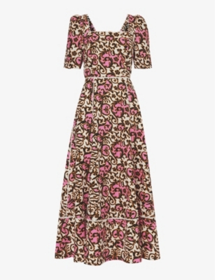 Shop Me And Em Women's Light Cream/black/pi Baroque-print Embroidered Linen-blend Midi Dress