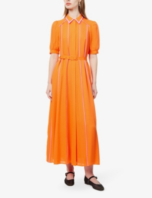 Shop Me And Em Women's Orange Zing/ultra Pi Contrast-panel Puff-sleeve Silk Maxi Dress