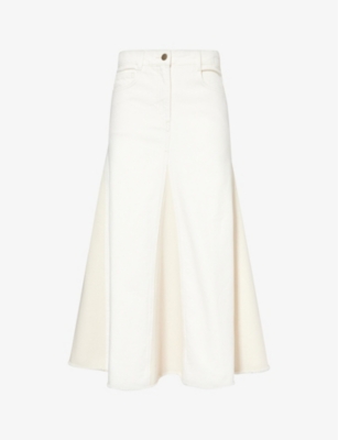 Shop Me And Em Women's White/ecru Goblet-pleat High-rise Denim Midi Skirt