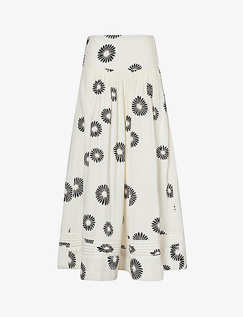 ME AND EM: Daisy-print high-rise cotton cheesecloth maxi skirt