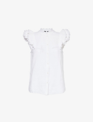 ME AND EM: Embroidered-trim ruffle-sleeve cotton-poplin blouse