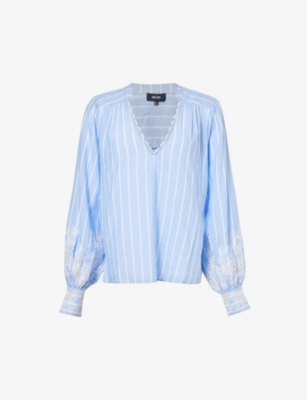 ME AND EM: Stripe embroidered cotton-blend top