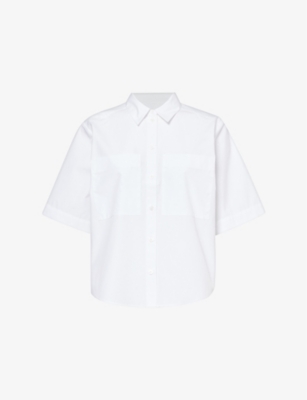 ME AND EM: Curved-hem relaxed-fit cropped cotton-poplin shirt