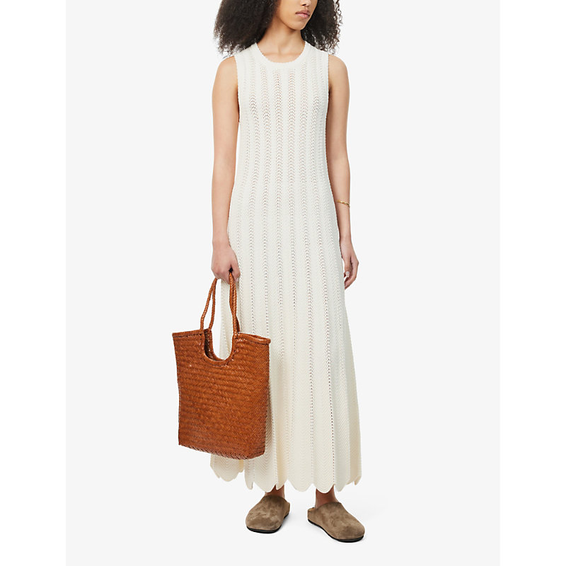 Shop Me And Em Women's Cream Scalloped-lace Sleeveless Cotton-knit Maxi Dress