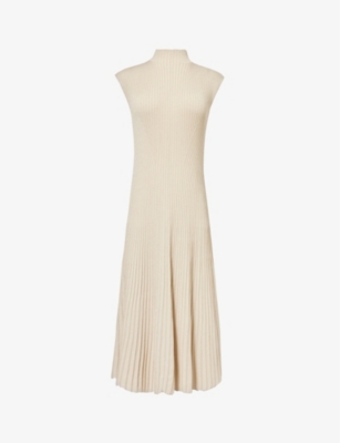 Shop Me And Em Women's Pale Gold Metallic Ribbed Stretch Woven-blend Midi Dress