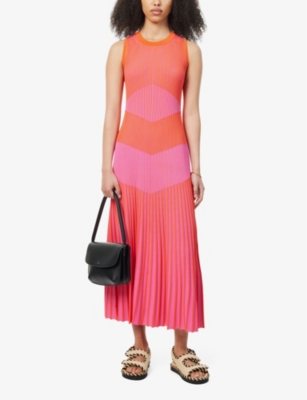 Shop Me And Em Women's Ultra Pink/orange Zi Stripe Ribbed Recycled Viscose-blend Maxi Dress