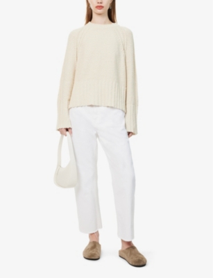 Shop Me And Em Women's Natural Ecru Bouclé Relaxed-fit Cotton And Linen-blend Jumper
