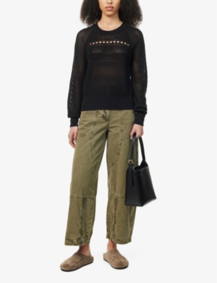 Shop Me And Em Women's Black Open-knit Relaxed-fit Cotton-blend Jumper