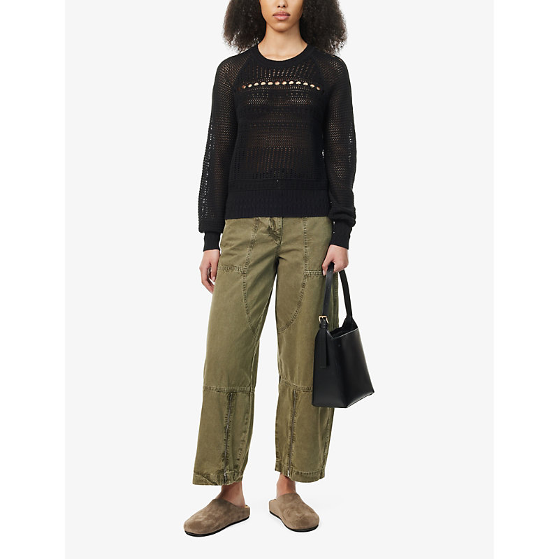 Shop Me And Em Women's Black Open-knit Relaxed-fit Cotton-blend Jumper
