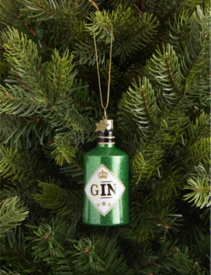 SELFRIDGES EDIT: Green Glitter Gin Bottle glass Christmas decoration 10cm
