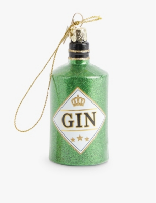 SELFRIDGES EDIT: Green Glitter Gin Bottle glass Christmas decoration 10cm